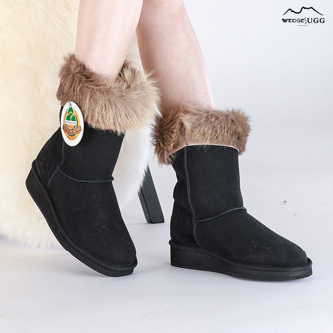 UGG1910 호주 양모 캥거루 가죽 배색 통굽 미들부츠