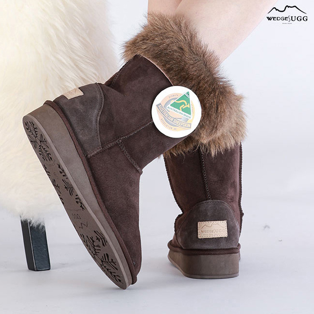 UGG1910 호주 양모 캥거루 가죽 배색 통굽 미들부츠