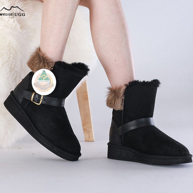 UGG1910 호주 양모 스노우 부츠 캥거루 가죽 배색 통굽 숏부츠
