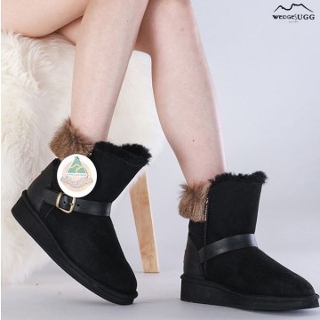 UGG1910 호주 양모 스노우 부츠 캥거루 가죽 배색 통굽 숏부츠